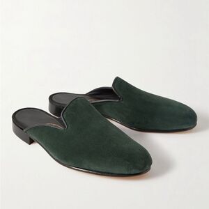 GEORGE CLEVERLEY Leather-Trimmed Suede Backless Loafers in dark green